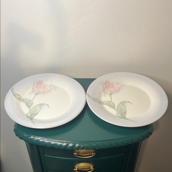 Vintage Portmeirion The Seasons Susan Ellis Pink Tulip Dinner Plates Set of 2 - Picture 1 of 6